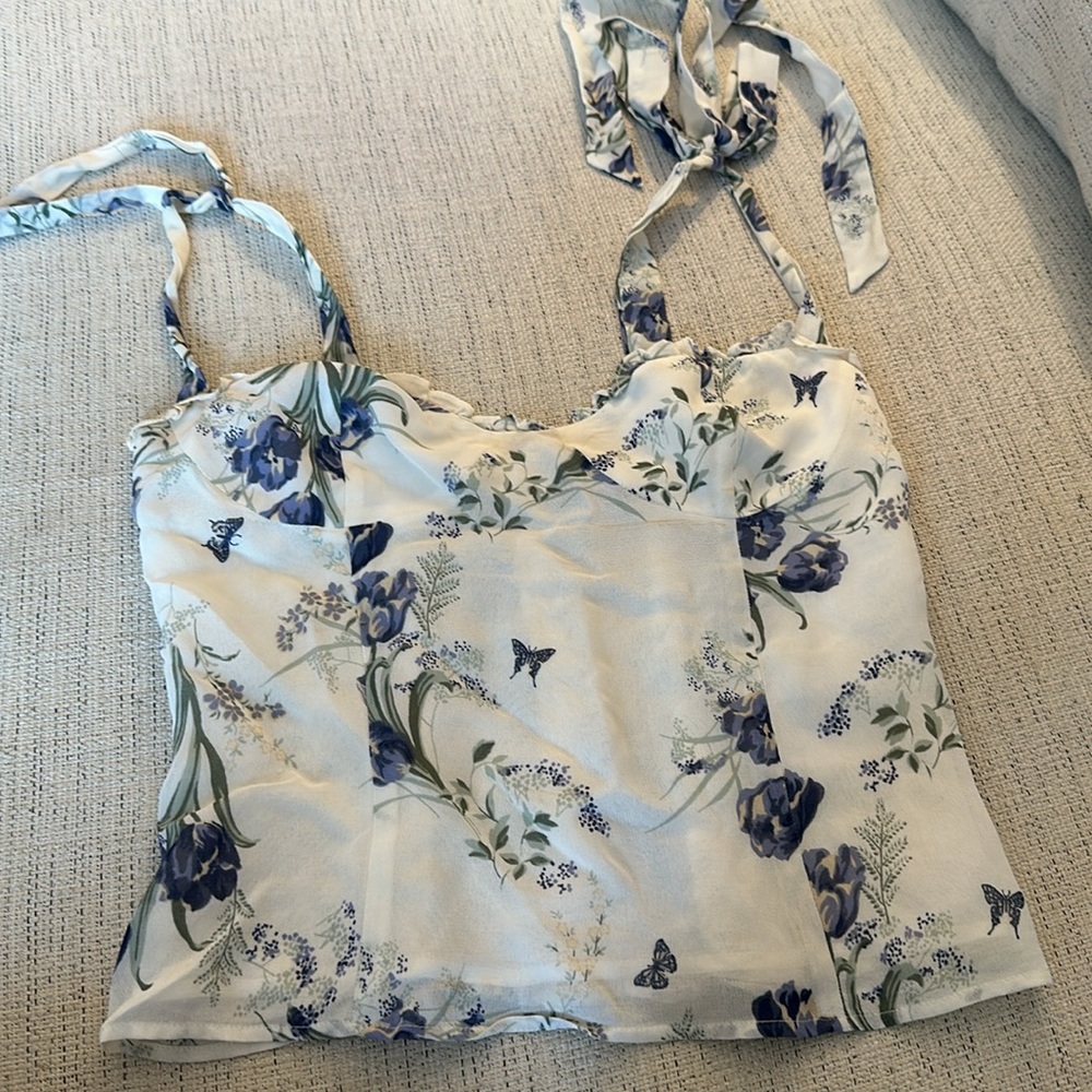 Reformation Blue and White Floral Camisole
